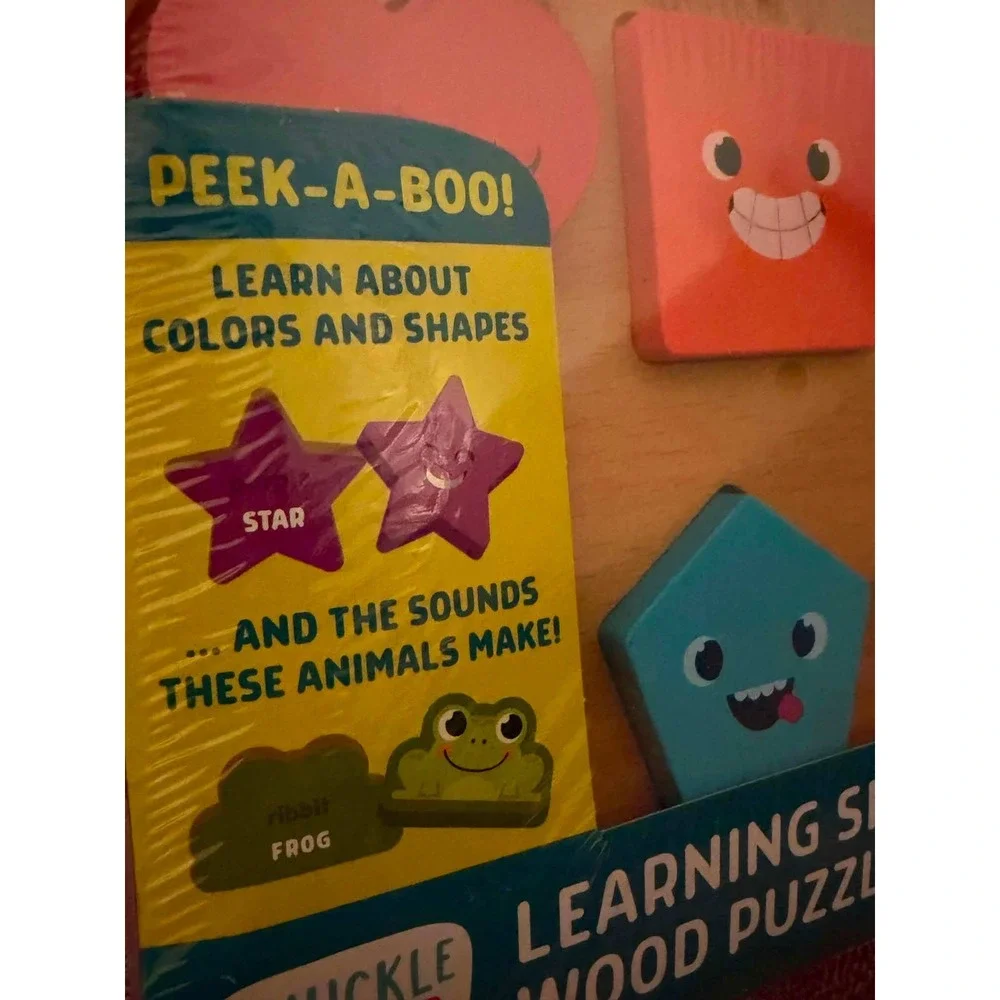 Chuckle & Roar Learning Shapes & Animals Wood Puzzles 2pk Toddler Toy NEW